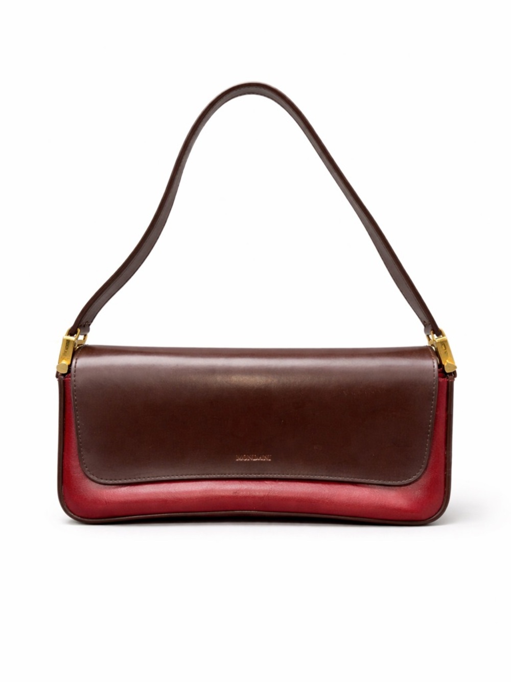 Mondani Brown and Burgundy Leather Shoulder Bag with Gold‎ Accents